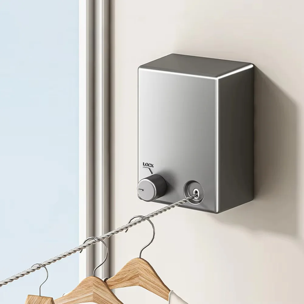 Stendibiancheria Retrattile A Scomparsa In Acciaio Inox 304 - Linea Di Lavaggio Per Balcone E Bagno - Kit Con Viti E Dadi (Nero) - 2