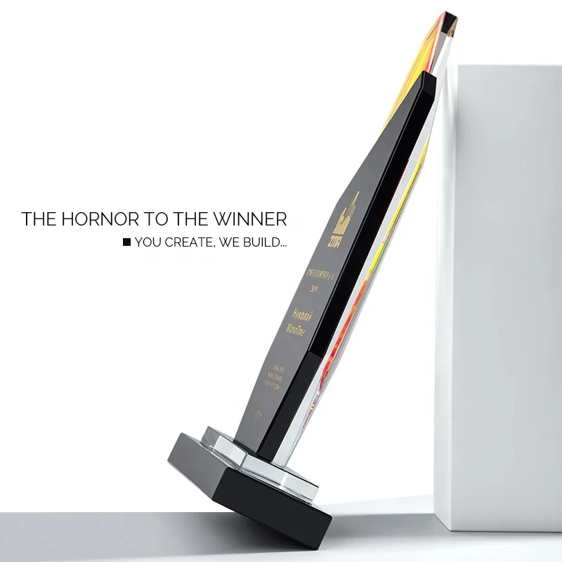 High Quality Material Custom Made K9 Crystal Trophies Color Printing Crystal Award Glass Trophy