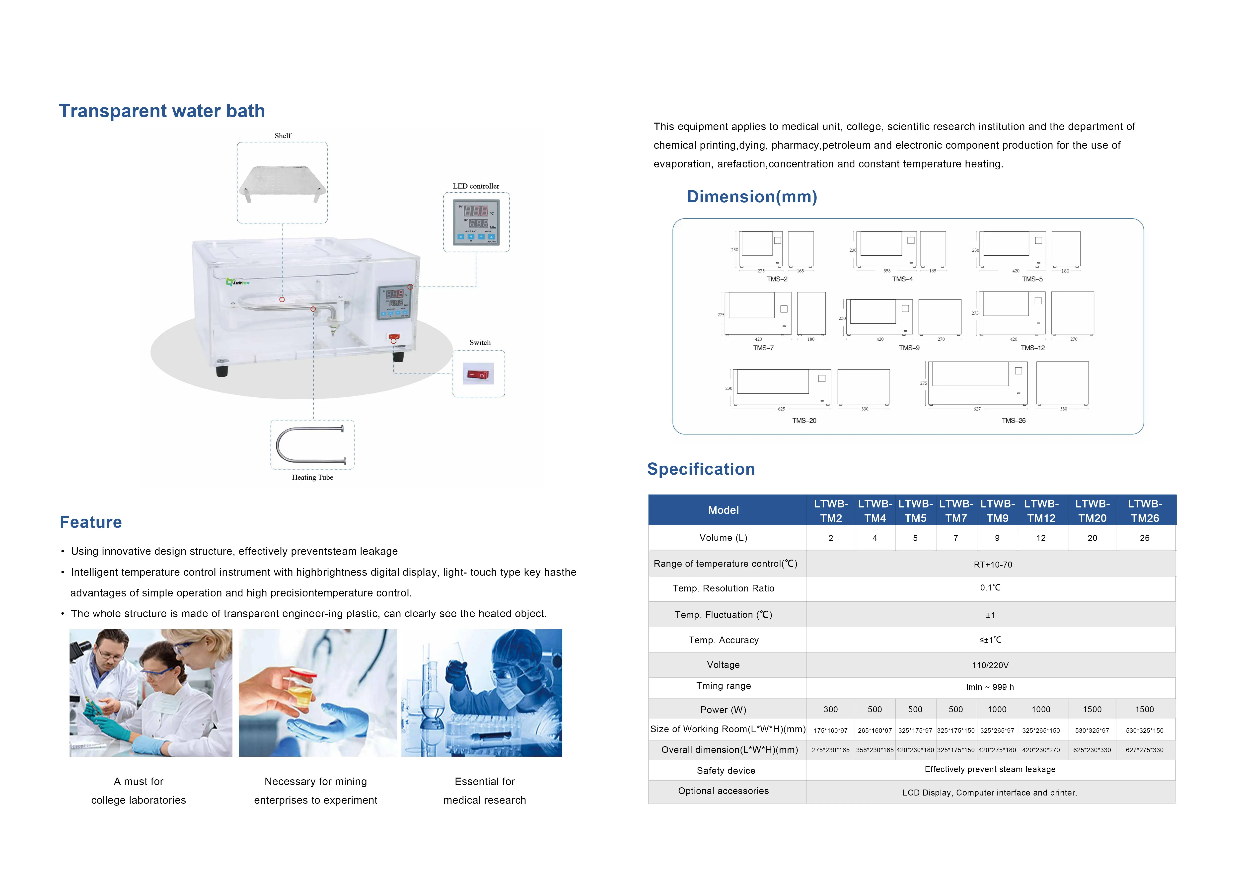 Labtex Transparent Water Bath Laboratory Thermostatic Heating