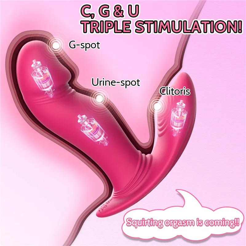 APP Controlled Vibrating & Wiggling Wearable Butterfly Clitoral Anus Sex Stimulator G Spot Panty Dildo Vibrator for Women