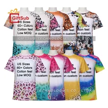 Wholesale Tie Dye Leopard Bleach Shirts Polyester Soft Short Sleeves Sublimation Blank Faux Bleached T Shirts For Sublimation