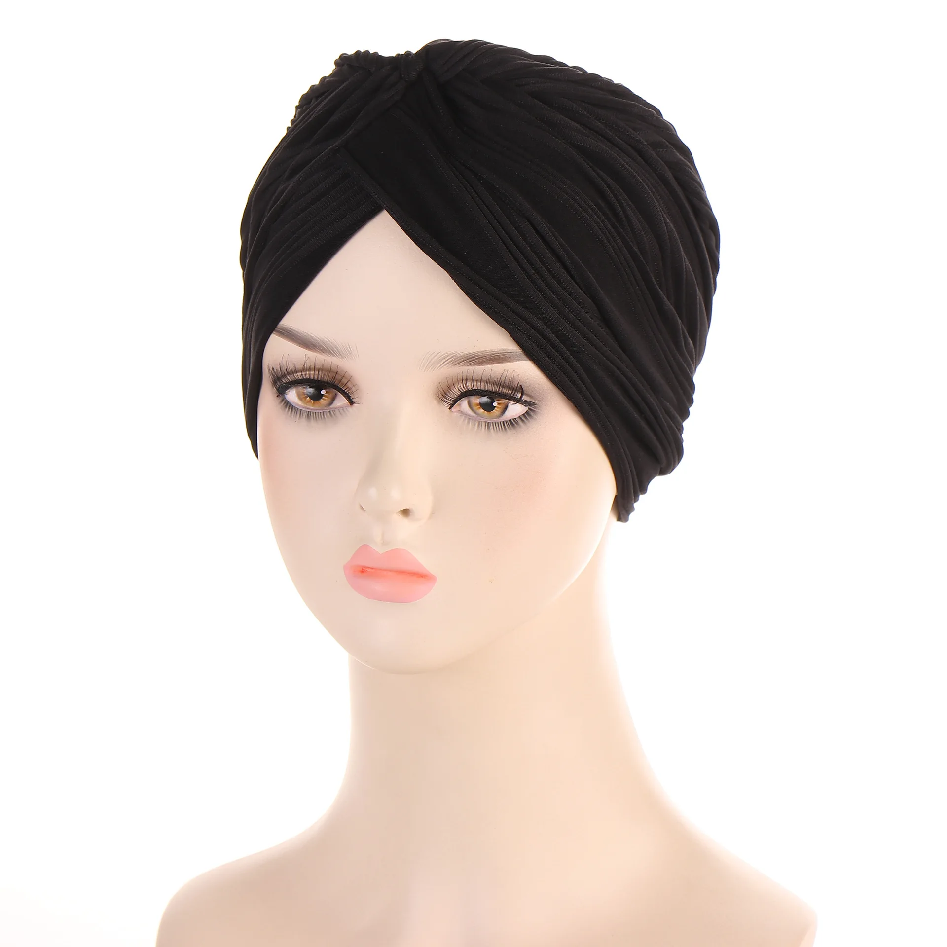 Solid Color Muslim Pleated Turban Hat Women Islamic Hijab Inner Cap Arab Wrap Head Female Bonnet Hat