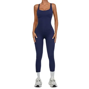 Women's Fitness Sports Sleeveless Backless Full Length Breathable Quick Dry Spandex/Nylon Adjustable Yoga Jumpsuit One Piece