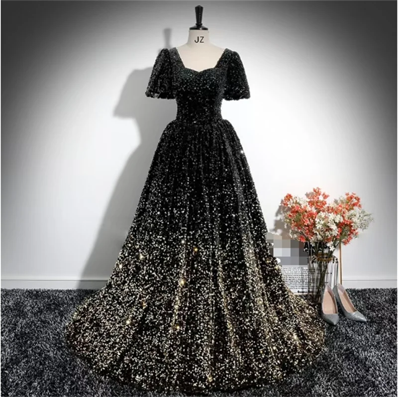 new elegant party dress luxury New Elegant Luxury Green Gold Glittery Sequin V-neck Tassel Evening Dress Green / S main image 0