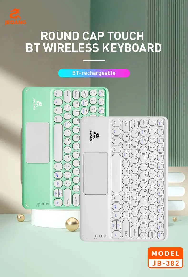 Jeqang JB-382 Ultra-Thin Optical Wireless for Mini Keyboard with USB-C Charging Touchpad New Plastic for PC/Laptop Use
