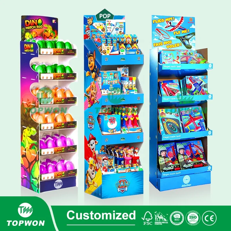 Custom Supermarket Retail Toy Display Rack Cardboard Pop Display Stand Playing Card Cartoon Plush Toys Display Stand