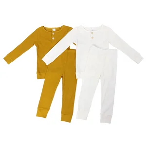 New Fashion  Wholesale Girls Boys Clothing Set Ribbed Long Sleeve T-shirt + Pants Autumn Winter Wear