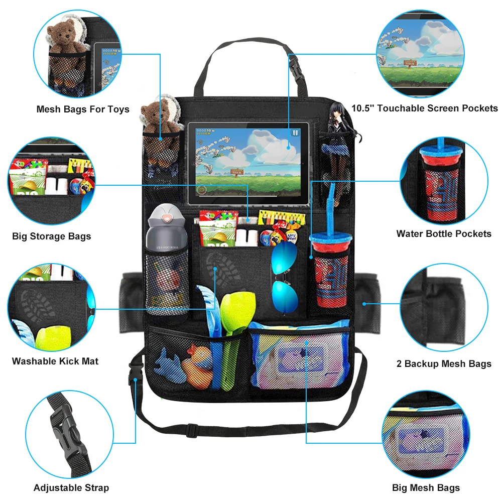 Backseat Car Organizer Kick Mats Back Seat Protector with Touch Screen  Tablet Holder Car Back Seat Organizer for Kids