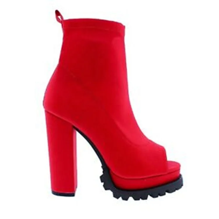 Женские ботильоны со змеиным принтом полусапожки на платформе и высоком массивном каблуке с открытым носком