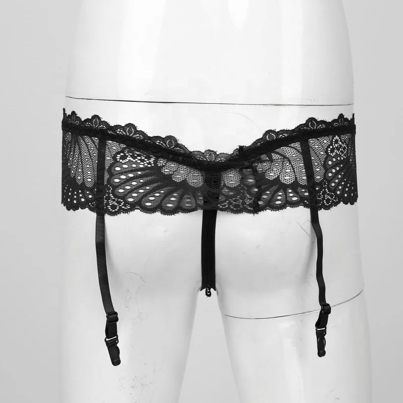 mens lace garter belt NavyNest: Crossdresser Lingerie Sets. Femboy Navy Blue Mesh Blue Sissy Garter  Belt for Men main image 1