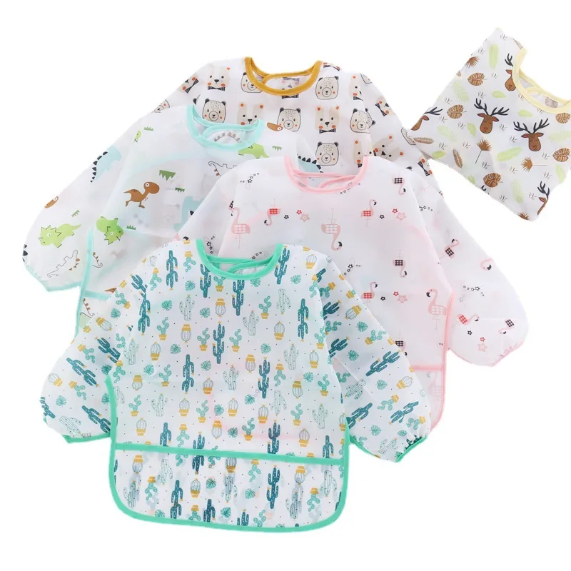 Long sleeve bib/baby bib/smock, waterproof, washable, stain and odor resistant, printed 6-24months bibs peva factory