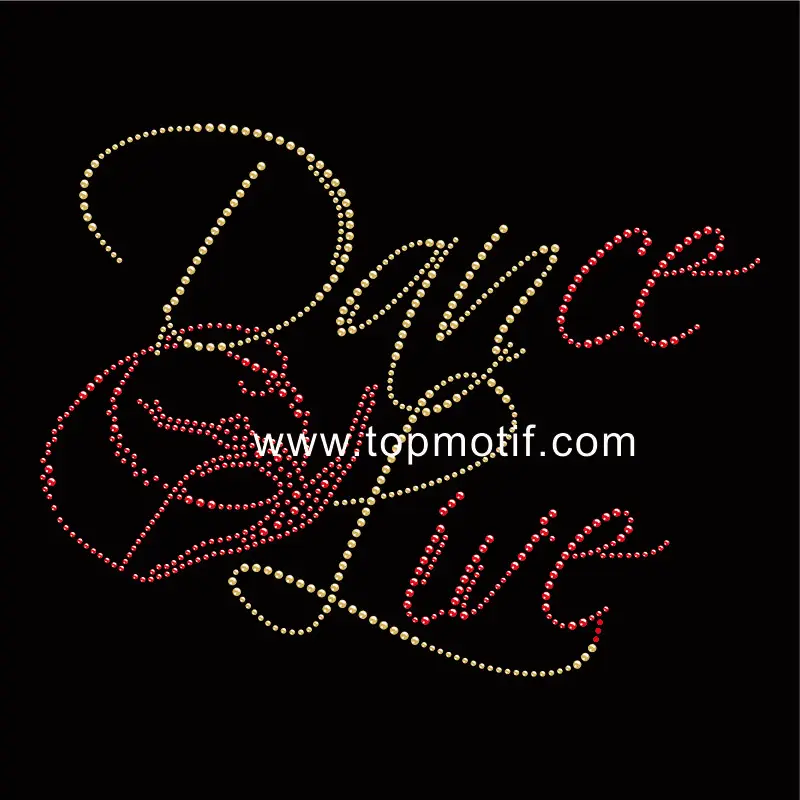 Custom Dance Live Designs Red Yellow Rhinestone Heat Transfer Applique Stickers for Shirt Bags Sports Bra Garments