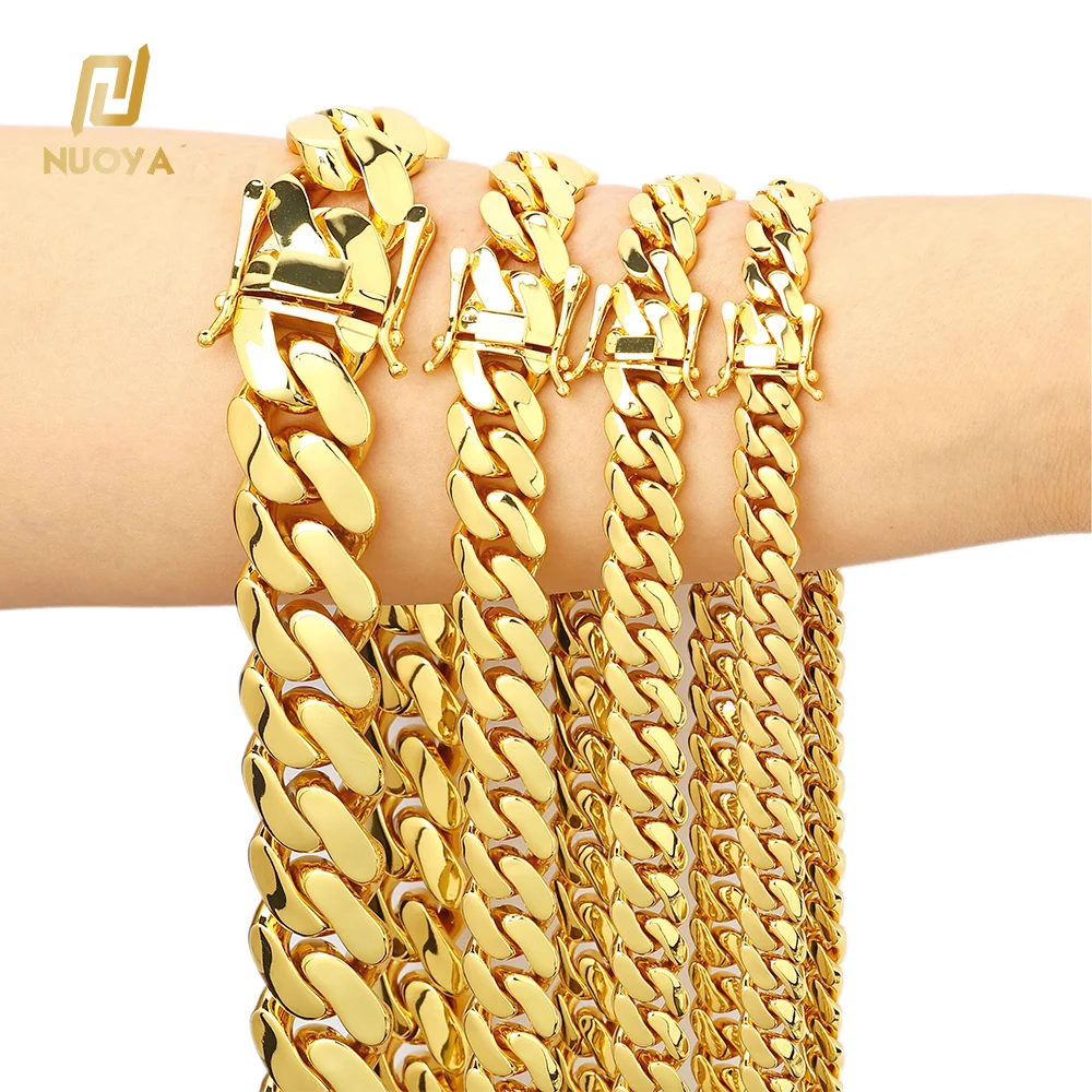 NUOYA Customized 10/12/15/19/22mm Miami Cuban Link Chain Necklace for Men 18K Gold Plated Hip Hop Jewelry Wholesale Cuban Chains