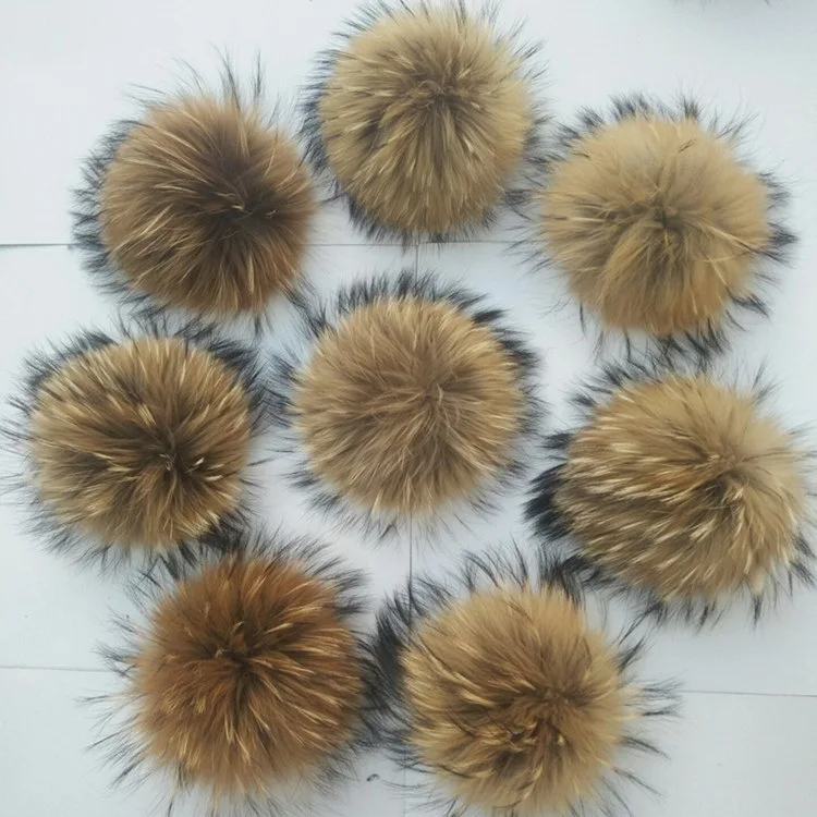 15cm Large Size Fashion Bag Keychain Custom Natural Color Real Raccoon Fur Pom Pom