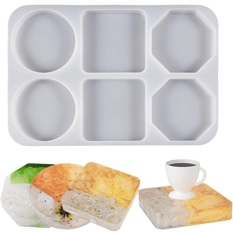Multi-Shape Silicone Resin Coaster Mold,  DIY Crystal Epoxy Mould, Reusable Food-Grade Silicone Tool for Craft & Home Decor details