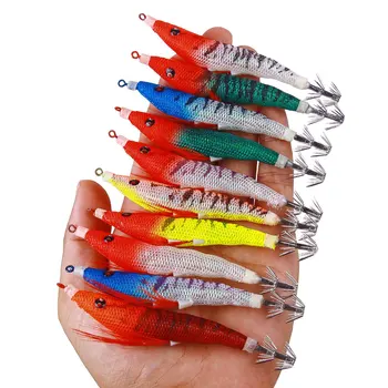 Cheery Live Bait Wood Shrimp Set Bionic 12-Piece Luminous Squid Hook Fluorescent Fake Shrimp Electronic Double Row Fishing Gear – Hooks – view 5