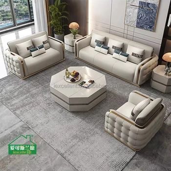 Foshan Factory Light Luxury Leather Sofa 1+2+3 Living Room Leather Sofa  Low Price Sofas Para Sala