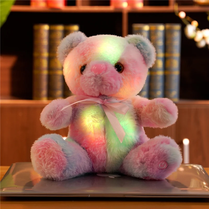 22cm Rainbow LED Teddy Bear Creative Light-Up Soft Plush Toy Super Soft Long Plush Animal Free Shipping