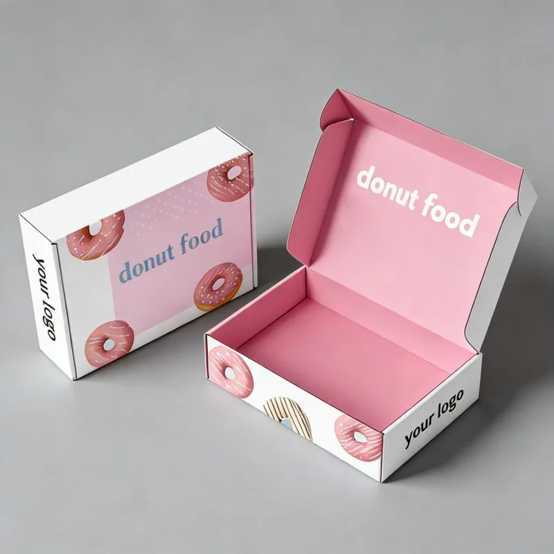 Custom Biodegradable Donut Packaging Box Food-grade pink Paper Cookies Box Macarons Doughnuts Packaging Cookies Box