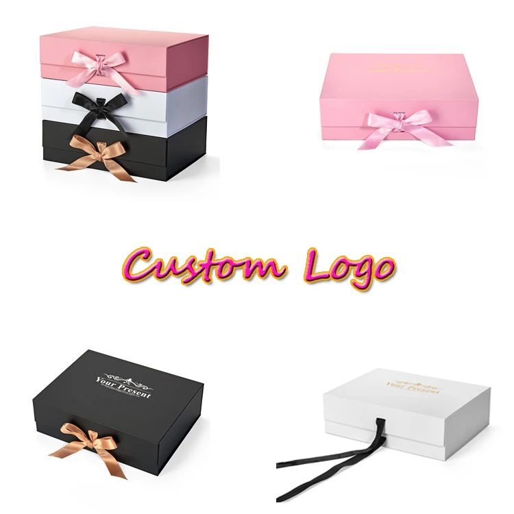 Бесплатный образец картонная Складная роскошная белая Магнитная Подарочная бумажная коробка с индивидуальным логотипом складные упаковочные коробки с лентой
