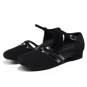 Women's Low-Heeled Soft-Soled Latin Dance Shoes Satin Adult Indoor Salsa Dance Performance Shoes