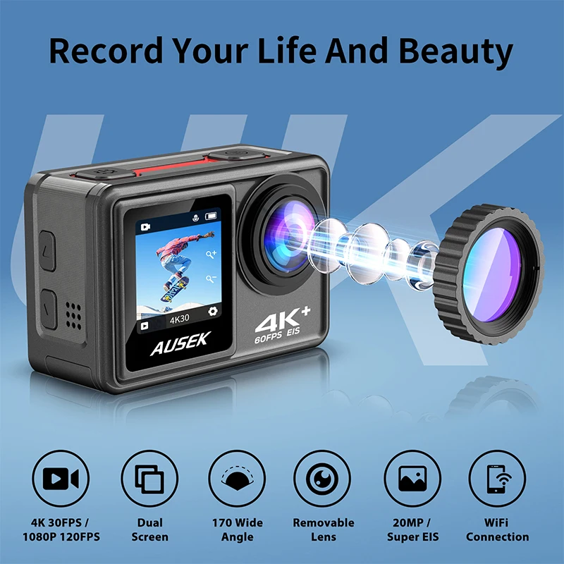 4K Waterproof Action Camera for Sports Tracking & Vlogging