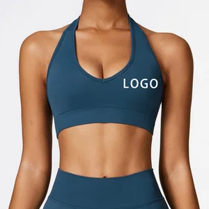Stretch Elastic Halterneck Design Moisture Wick and Comfortable Seamless Knitting Sports Bra Girls Fitness Yoga Wear