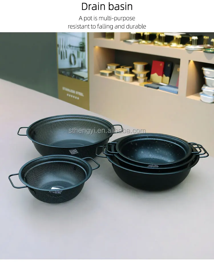 High Grade Stainless Steel Colander Bowl Set Small Hole Sink Colander Basket With Handle