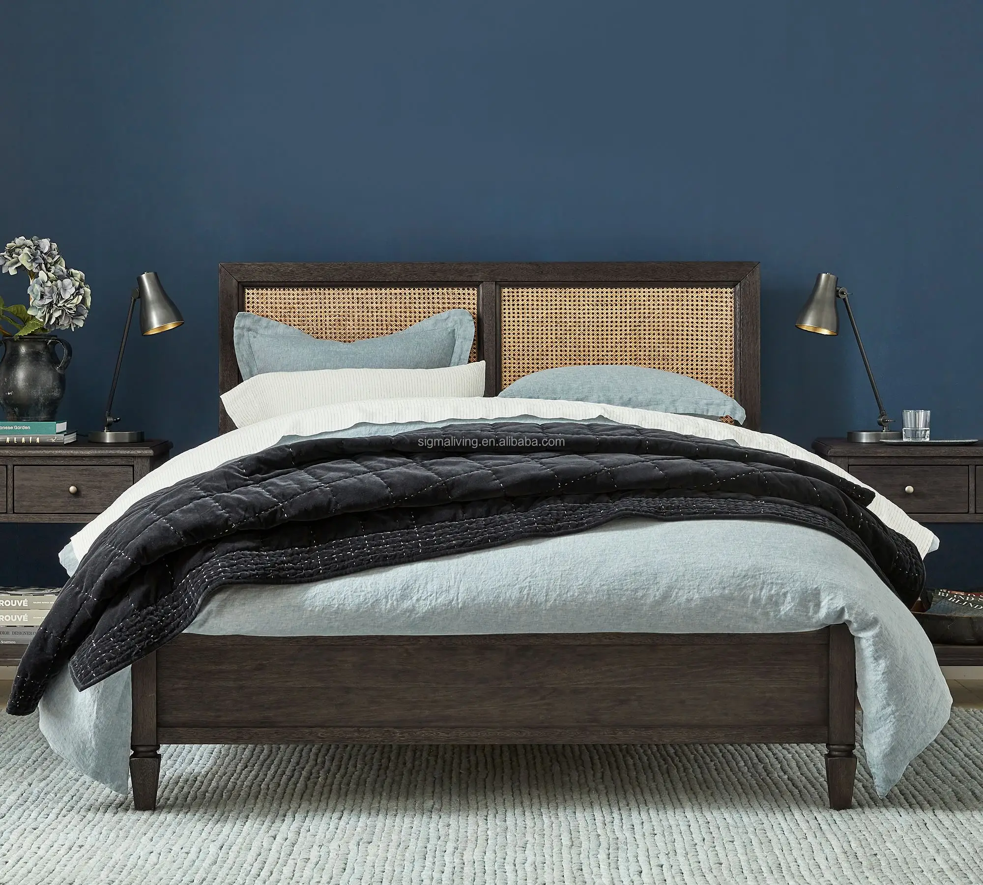 King Bed indoor furniture bedroom sets fabric cane bed