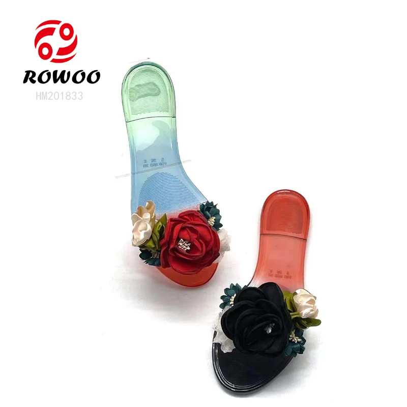 Hot Sales New Design Lady Candy Shoes Rose Flower Luxury Wedding PVC Jelly Stylish Fashion Sandals slippers for Women