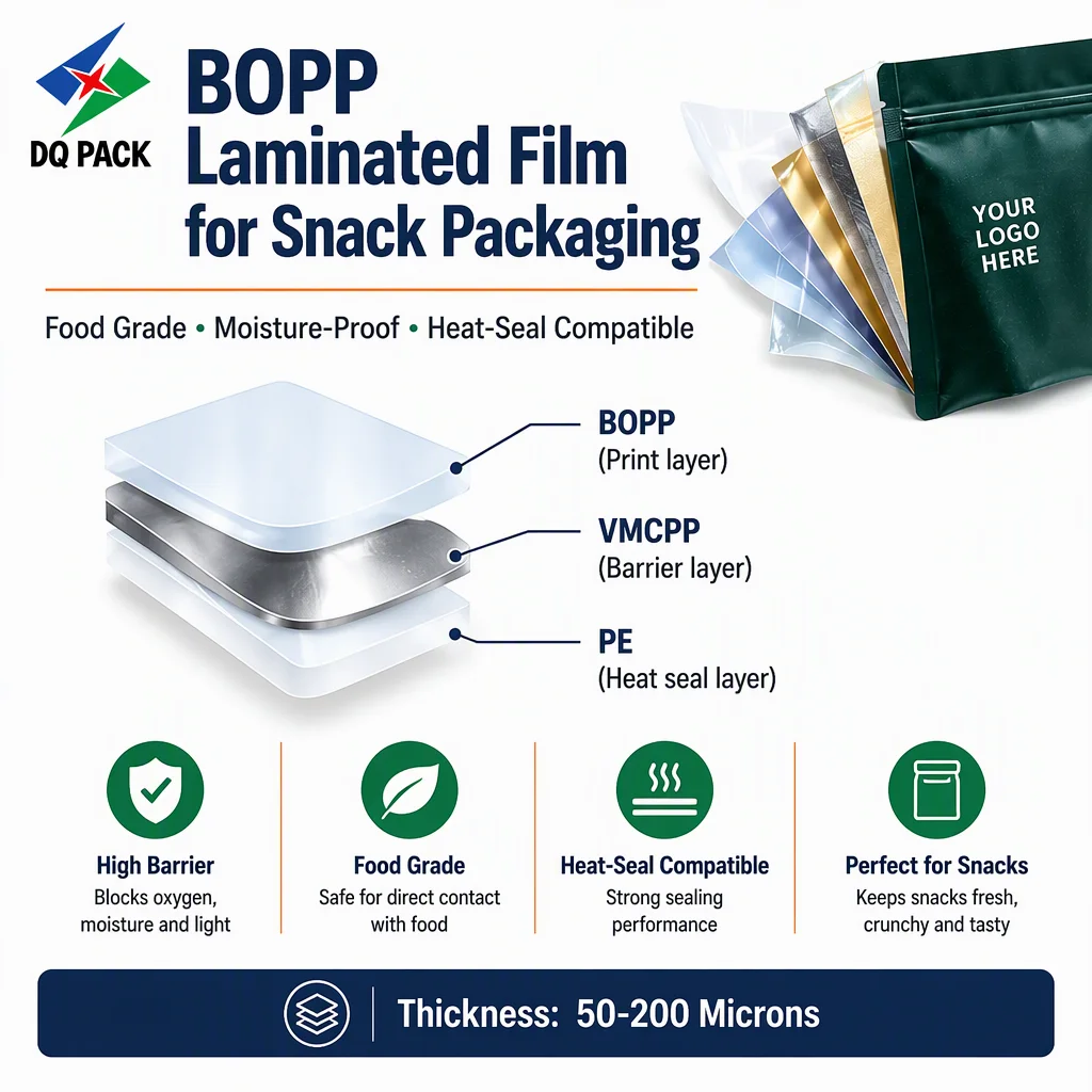 BOPP Packaging Film Roll Custom Printed Food Grade Moisture Proof Heat Seal Roll for Potato Chips Snack Sachet Packing