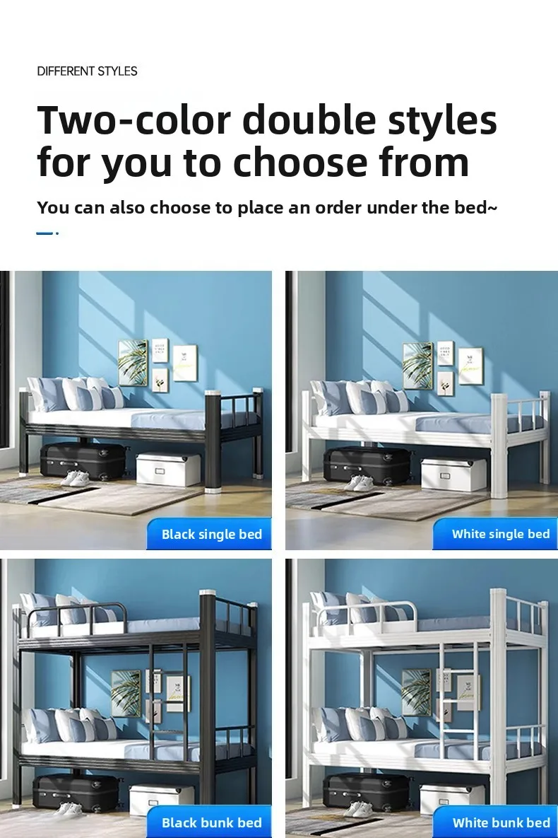 product hot selling luxury dormitory iron bed ladder durable simple double bunk staff modern design style metal frame school furniture-12