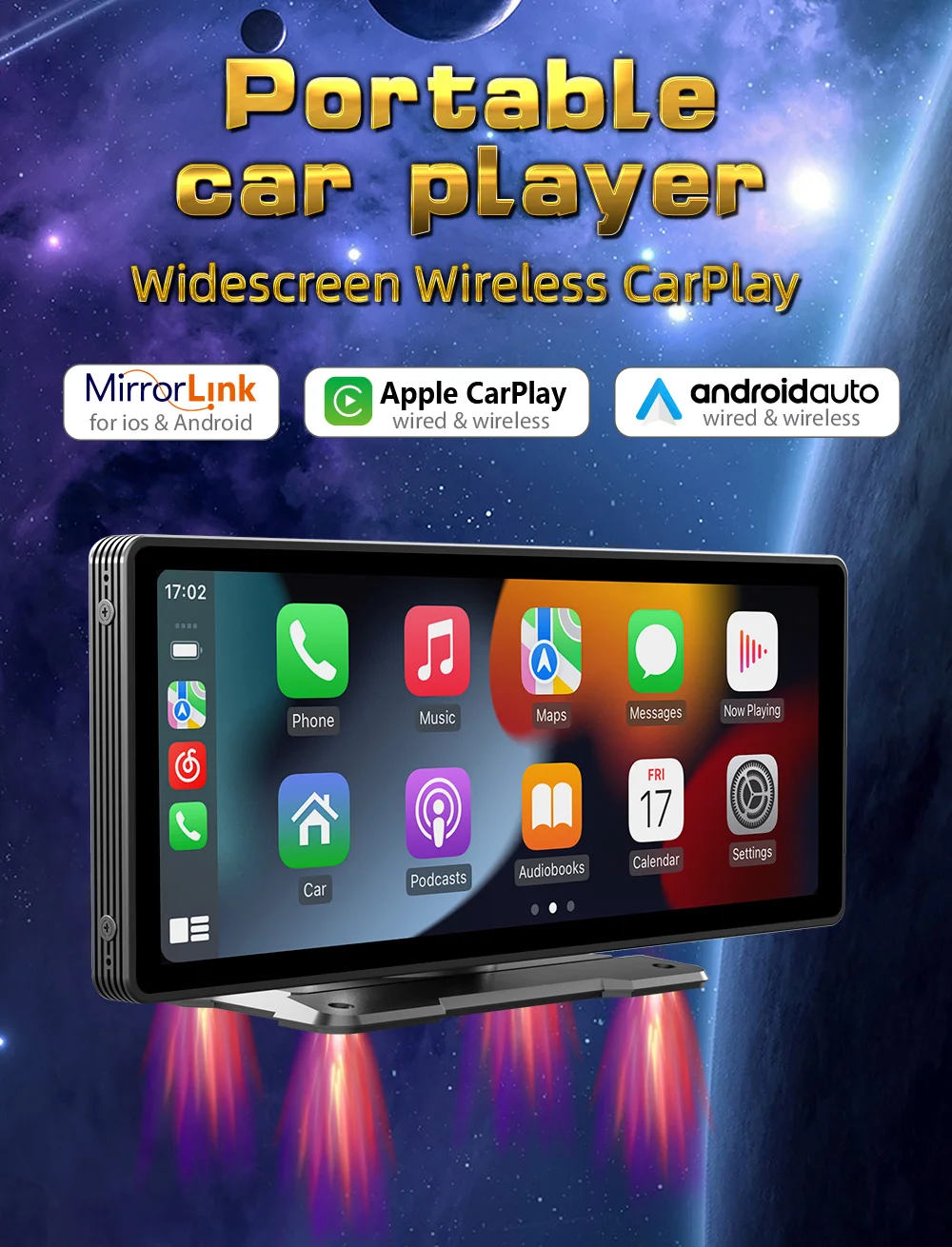 9 Inch Portable Carplay Universal Touch Screen - Wireless