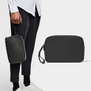 Custom Logo PU Saffiano Leather Men's Toiletry Wash Bag Black Travel Cosmetic Dopp Kit for Men