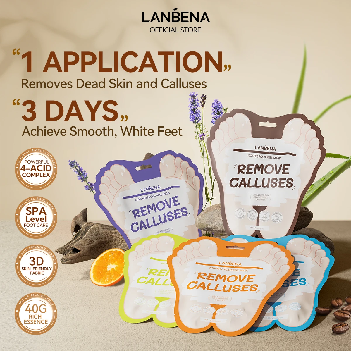Lanbena OEM ODM Foot Peel Mask Exfoliating Foot Mask for Dry Dead Skin Remove