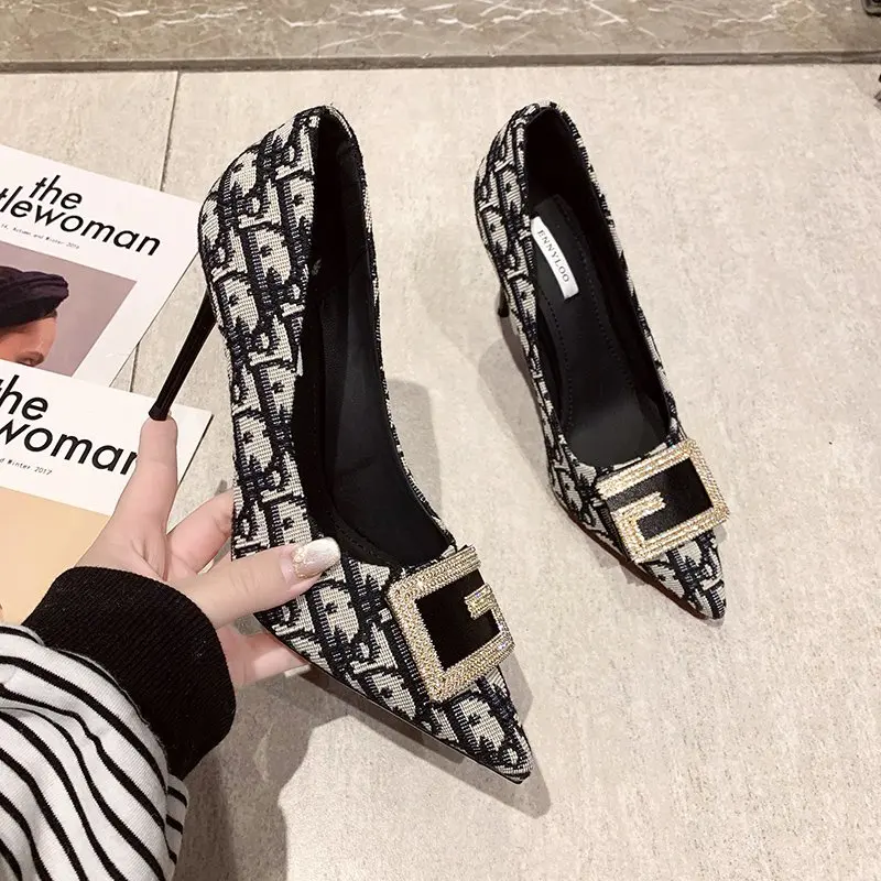 New Design Summer Print Pattern Pointed Toe Stiletto Elegant Ladies High Heel Sandals