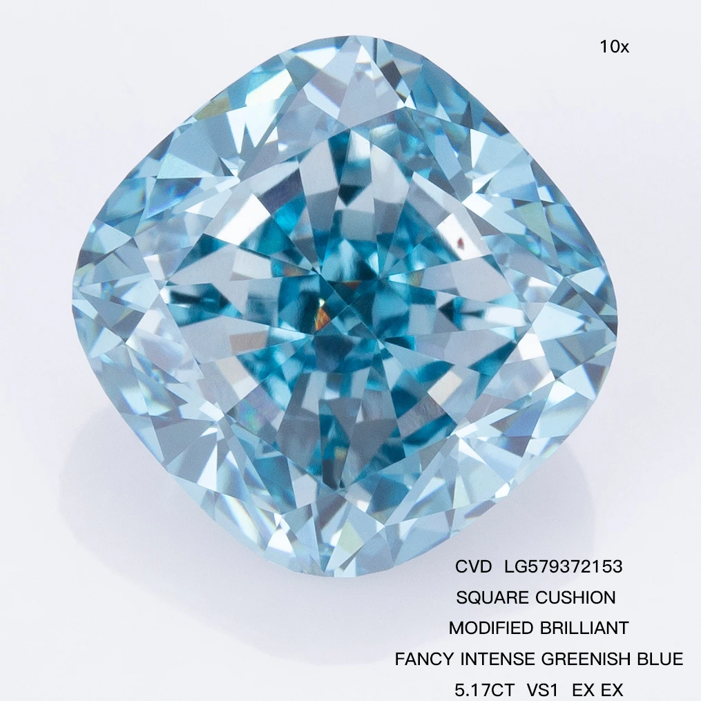 5.0CT Cushion Lab Grown Diamond - Fancy Intense Greenish Blue