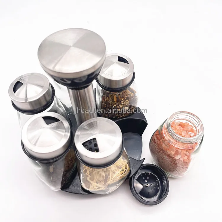 Seasoning Jars Set for Spices Pepper Sprays Bottles Rotating Cruet  Condiment Salt Shakers Holder Kitchen Storage Rack Organizer