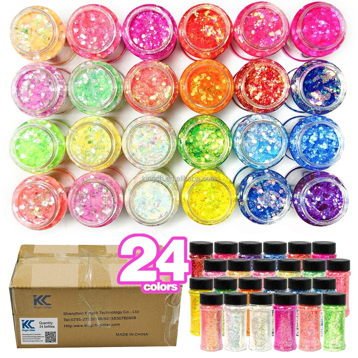 product factory wholesale cosmetic glitter powder hexagon pet bulk holographic glitter mixed chunky glitter powder for crafts 24 colors-4
