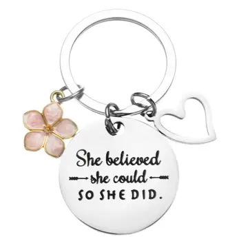 New Metal Petal Heart Keychain She Believed She Could She Did-Unique Inspiring Gift for Women Fashionable Inspired Europe