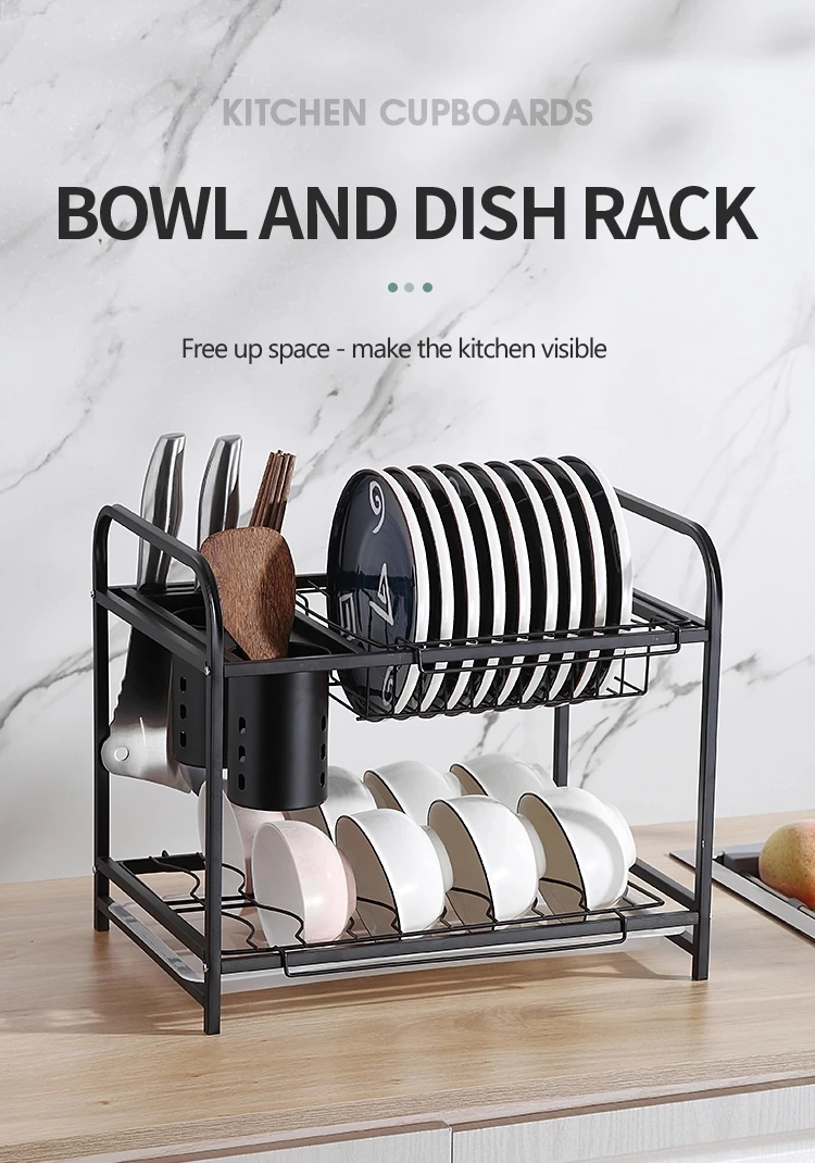 High Quality Multilayer Stainless Steel Frame Dish Rack Standing Type Metal Dish Drying Rack for Kitchen Food Tableware Cleaning