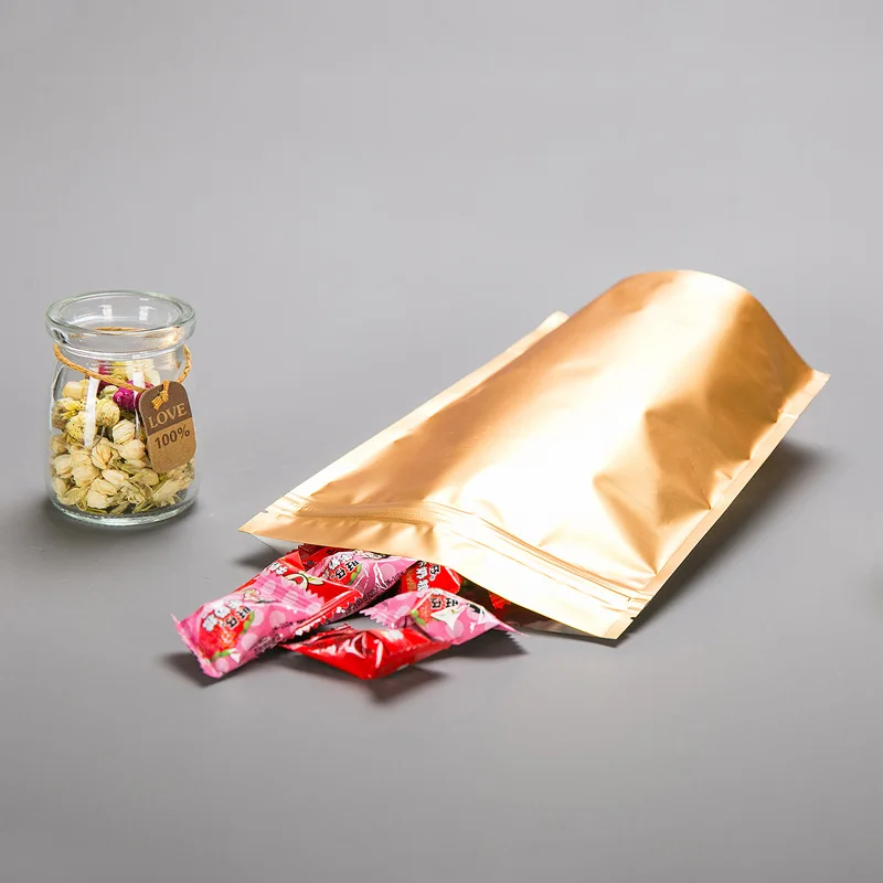 Plain mylar bags 100% food grade with zipper custom printed powder tea bags pack coffee with flat bottom pouch