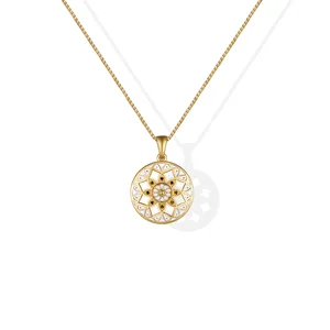 Original Design Mandala Flower Pendant PVD Gold Plated Hollow Black Zircon Pendant Jewelry