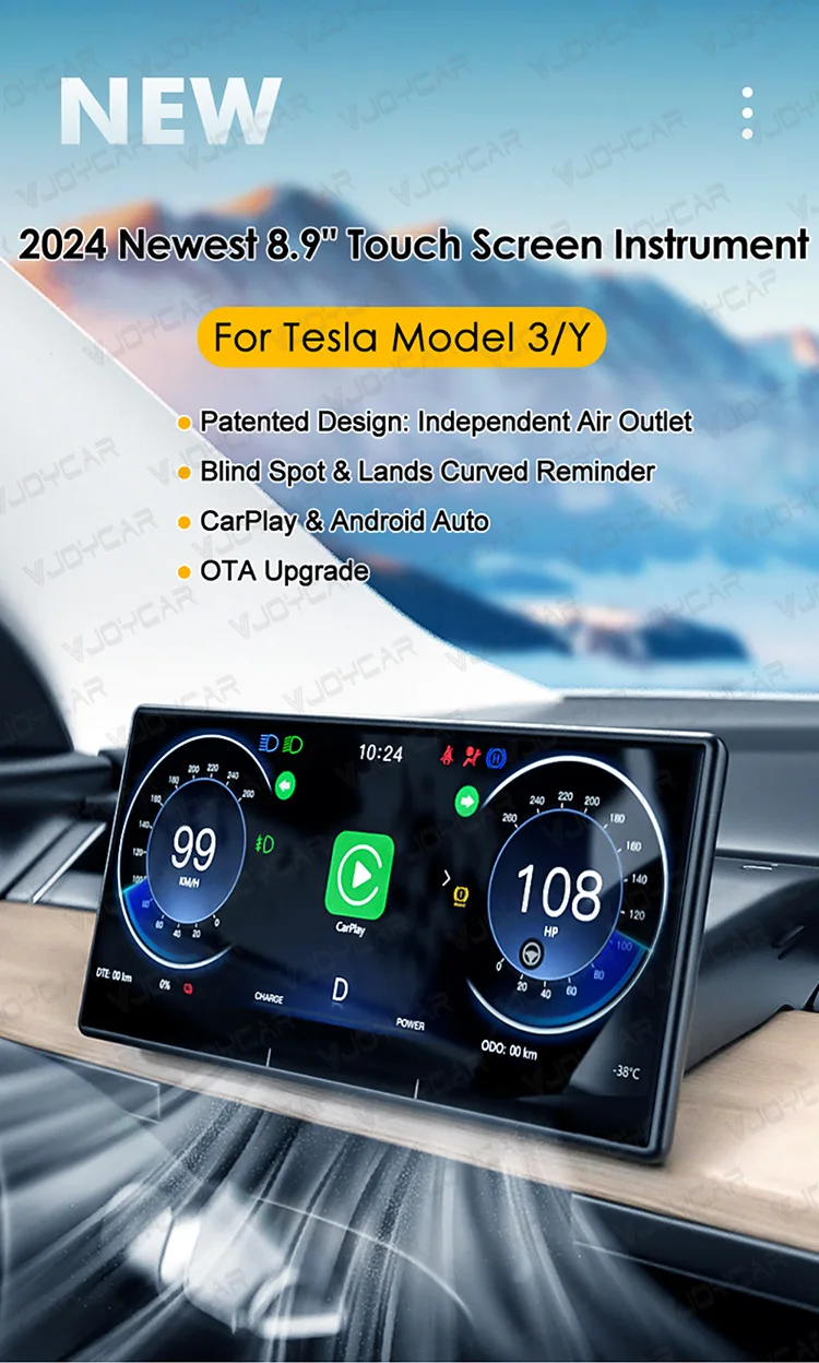 Vjoycar 8.9" Instrument CarPlay Touch Screen Dashboard Display For Tesla Model Y Model 3 Screen Accessories Monitor Cluster