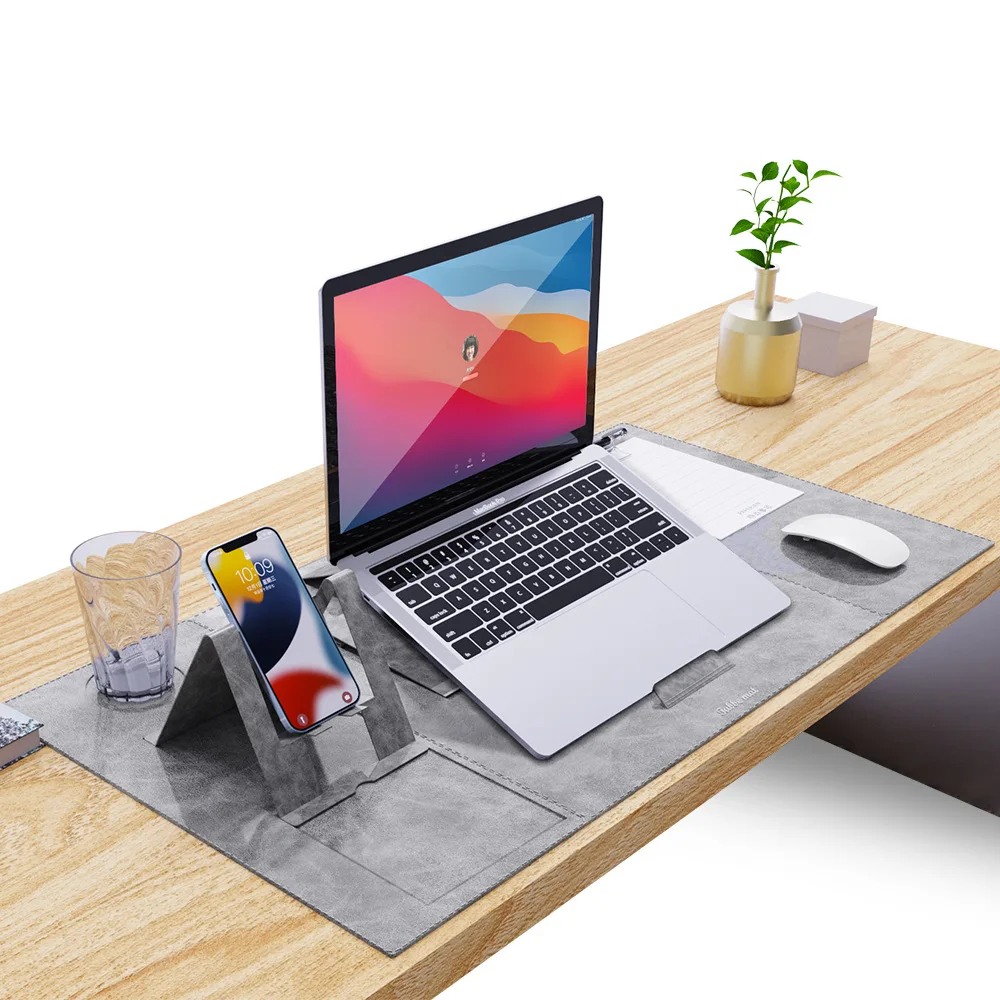 Washable Table Mats with File Folder Stable Adjustable Laptop Phone Holder Stand Bracket Gaming Leather Desk Pad