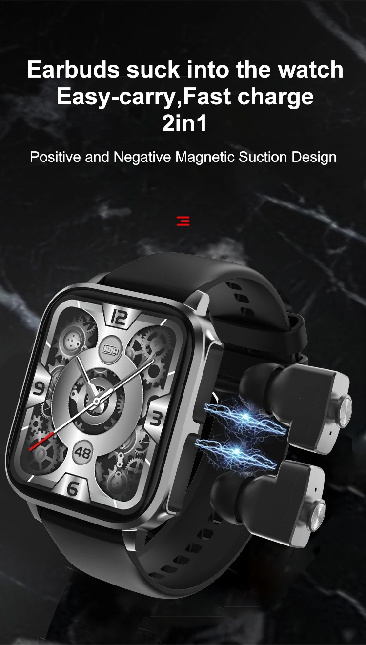 2023 Factory Sales Smart Watch 2 in 1 Wireless Earbuds Heart Rate Blood Pressure Monitor Trend Sport Music  Earphone