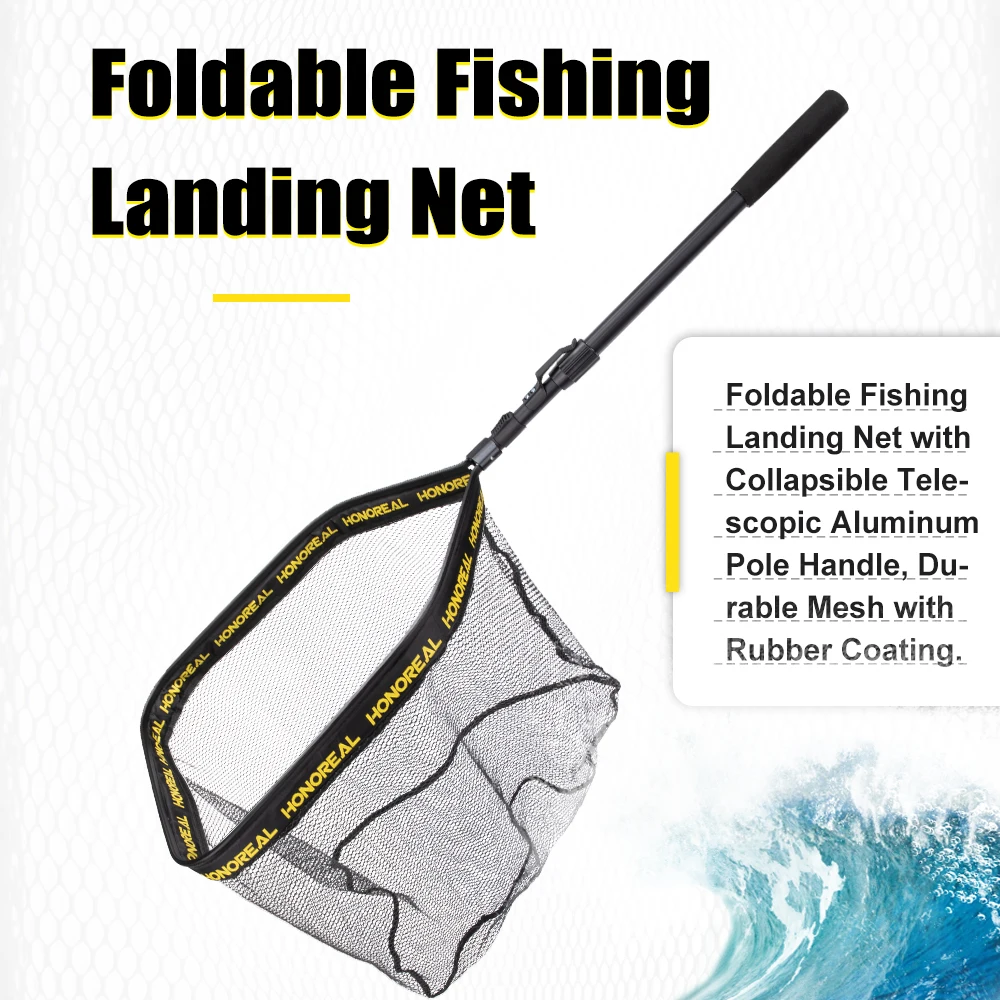 KOMCLUB Fishing Net, Folded Landing Nets with Telescopic Rod Durable Rubber Fishing Pliers KOMCLUB Fishing Net Folded 1.1m 3 Sections