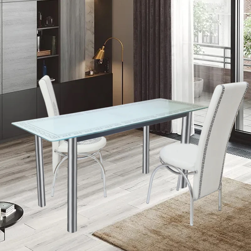Modern Glass Metal Table With 4 Chairs Dining Table Set In Kitchen And Restaurant Furniture