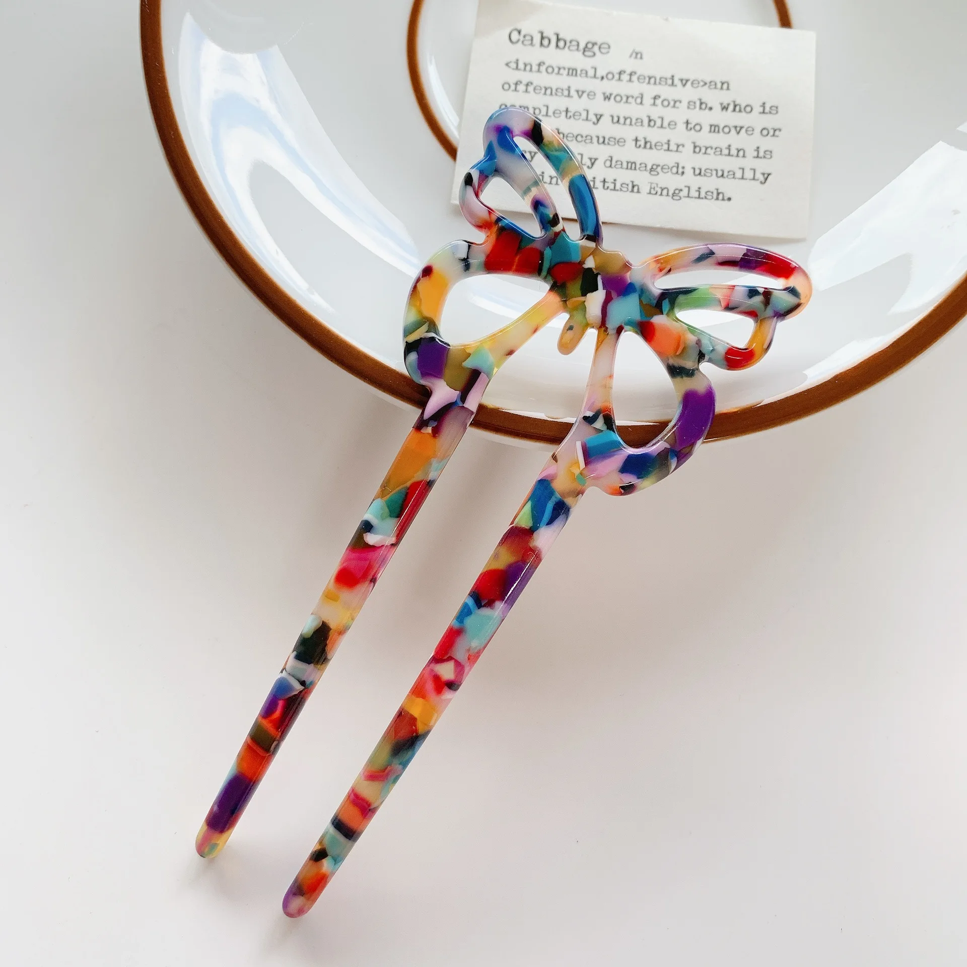 Новинка японские и корейские женские палочки для волос из уксусной кислоты красочная элегантная вилка для волос U-образная вилка-бабочка аксессуары для волос