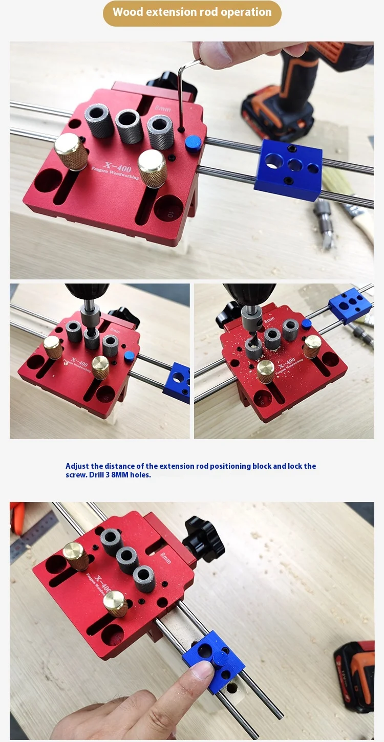 TEBAK W-139 Woodworking Hole Drill Punch Easy Operation Hard Metal Material Sturdy Triple Drilling Guide  X400